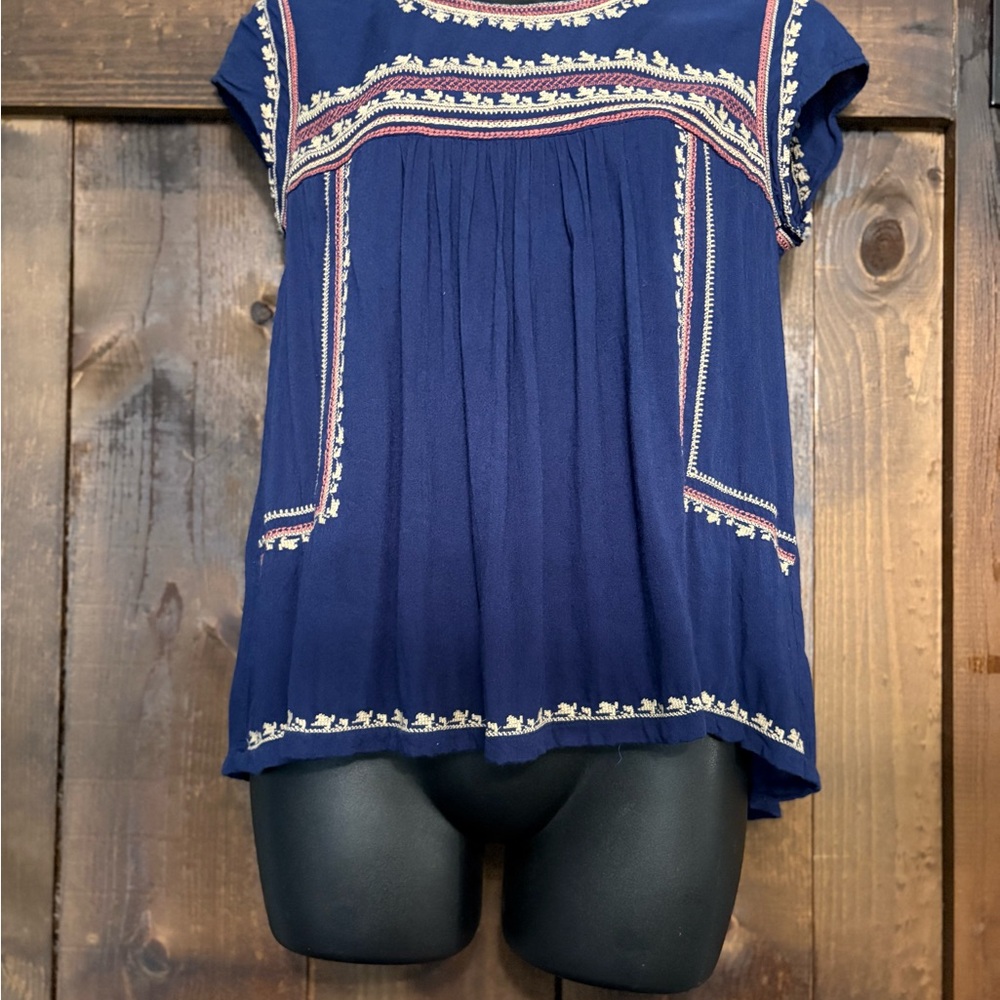 MaxMara Deep Blue Blouse with Embroidery